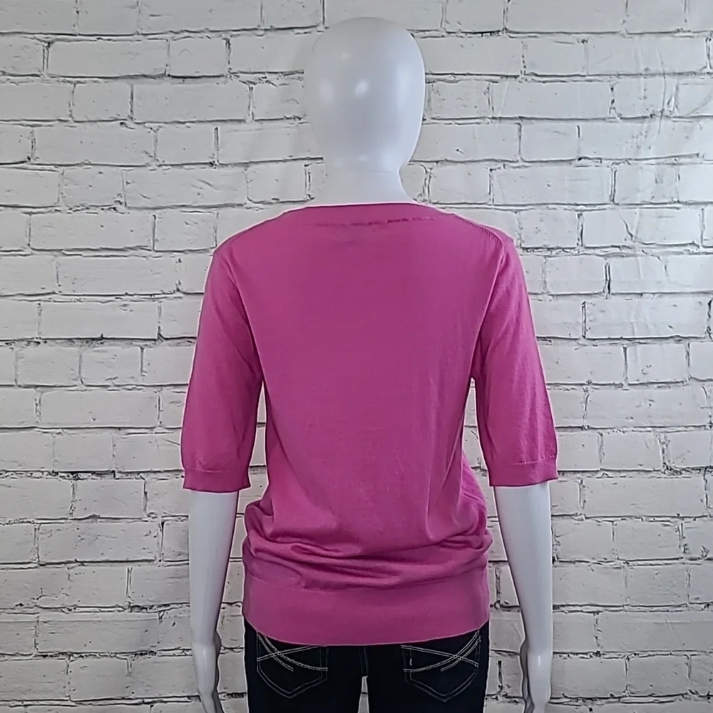 J Crew Merino Wool Blend Embroidered Floral Short-Sleeve Tippi Sweater in Pink